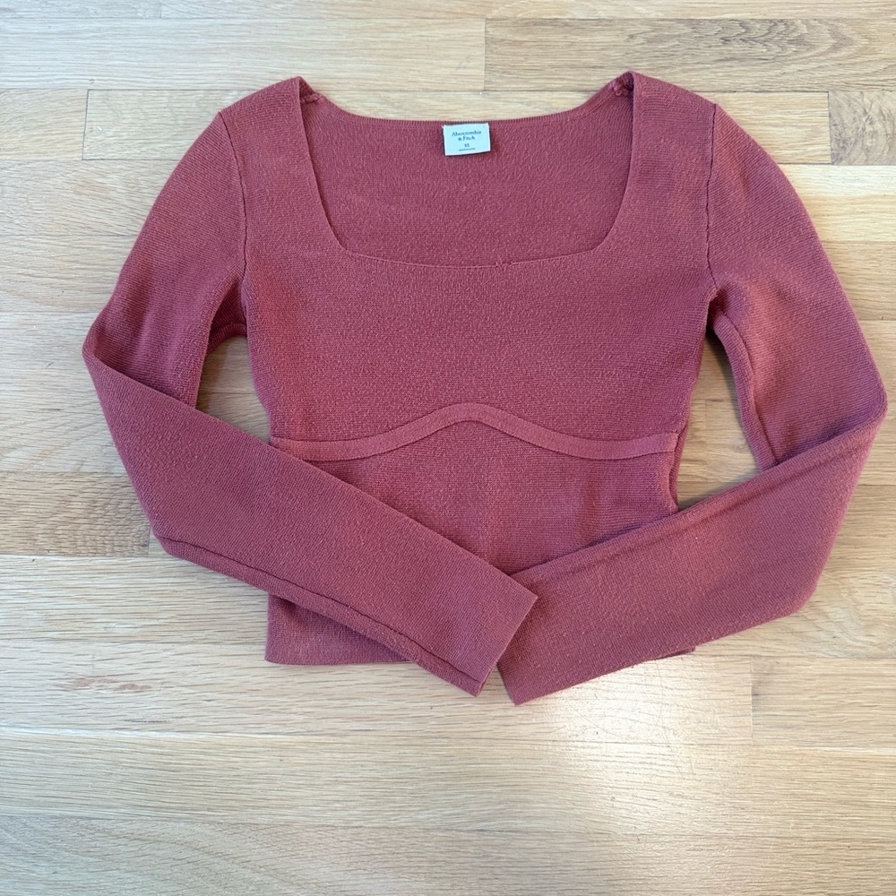 Rust Long Sleeve Square Neck Crop Top